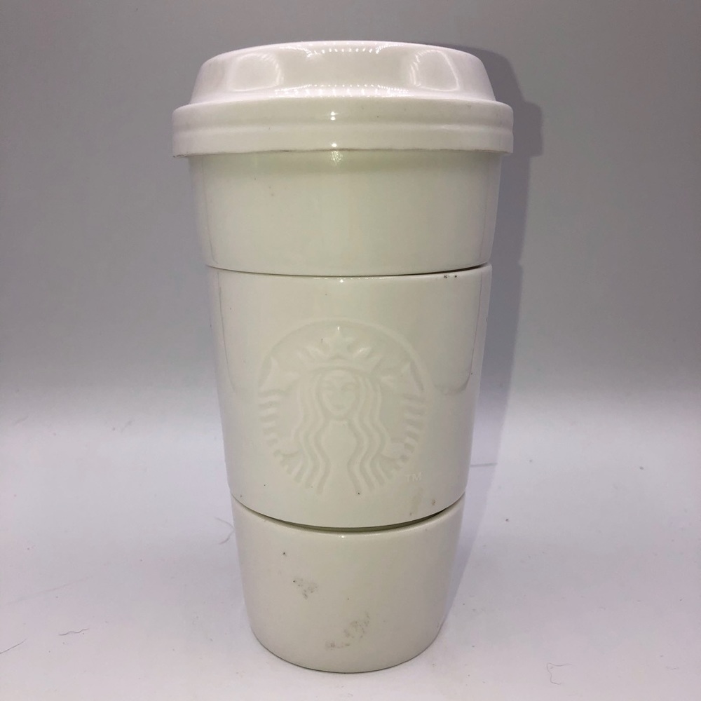 Starbucks white “tumbler” stackable dishes